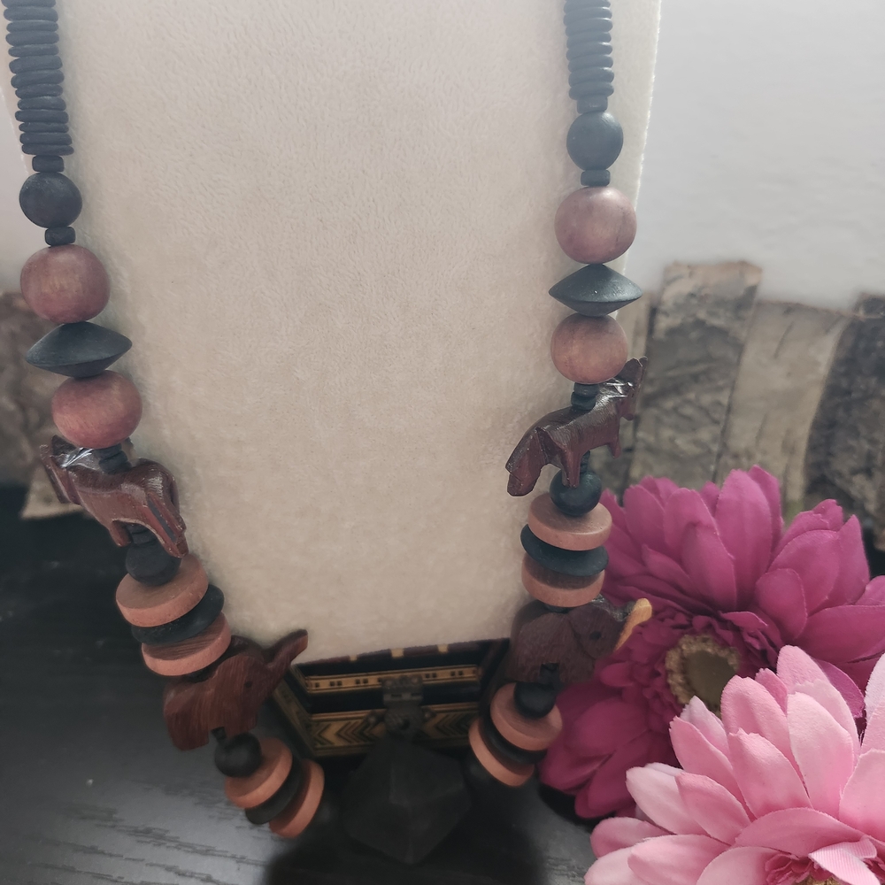 Vintage Handcrafted Wooden Animal Necklace